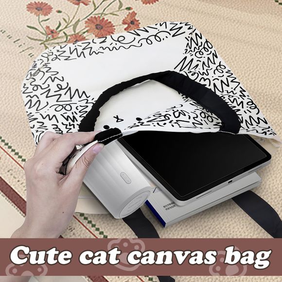 Canvas Tote Bags, Cute Canvas Tote Bag With Dog Cat Print, Adorable :| - Picture 3 of 6